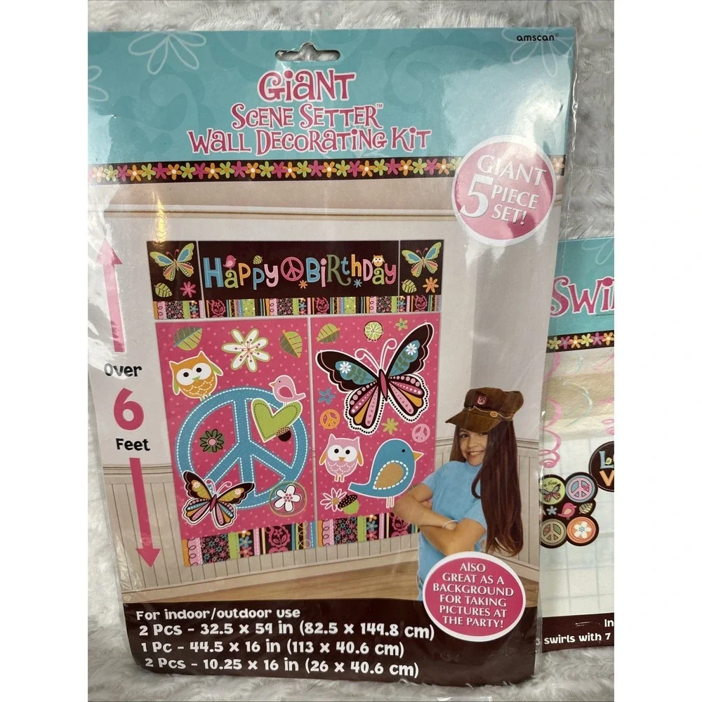 Hippie Chick Peace Owl Pink Brown Retro Birthday Party Kit Decorations Favors 16